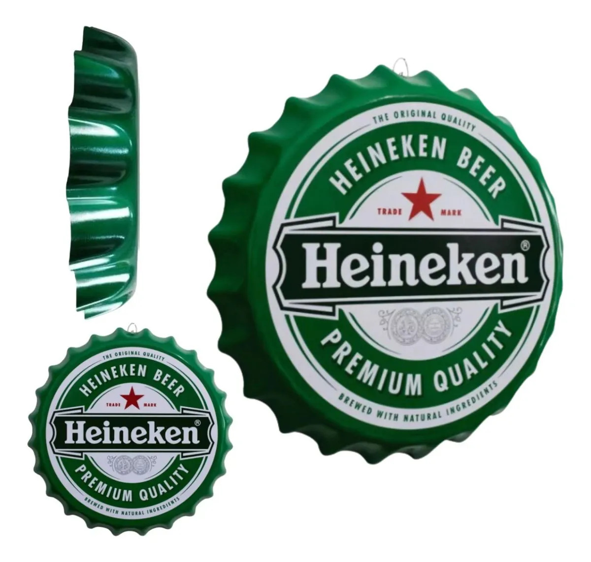 Kit com 3 Placa Decorativa Tampa De Garrafa Heineken 27 cm