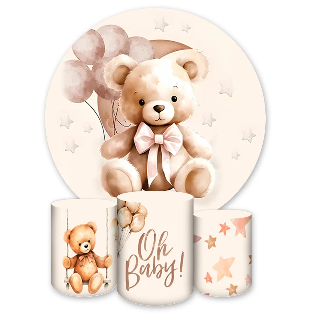 Kit painel redondo + 3 capas chá de bebê com arco e cilindros